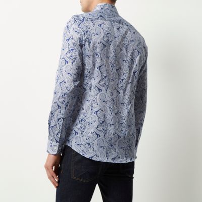 Blue paisley print slim fit shirt